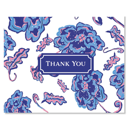 Boxed Folded Note Card Set, Pink & Blue Garden