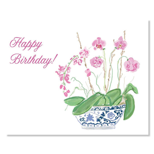 Greeting Card, Chinoiserie Pink Orchids