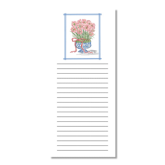 List Pad, Red Flowers in Vase with Bow